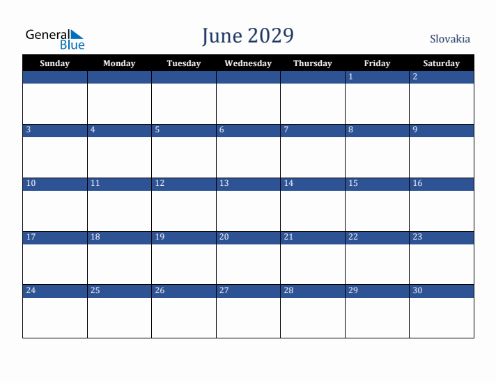 June 2029 Slovakia Calendar (Sunday Start)