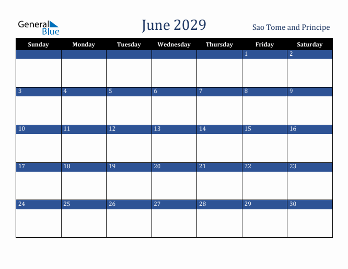 June 2029 Sao Tome and Principe Calendar (Sunday Start)