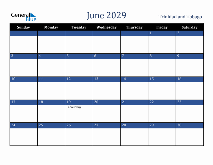 June 2029 Trinidad and Tobago Calendar (Sunday Start)