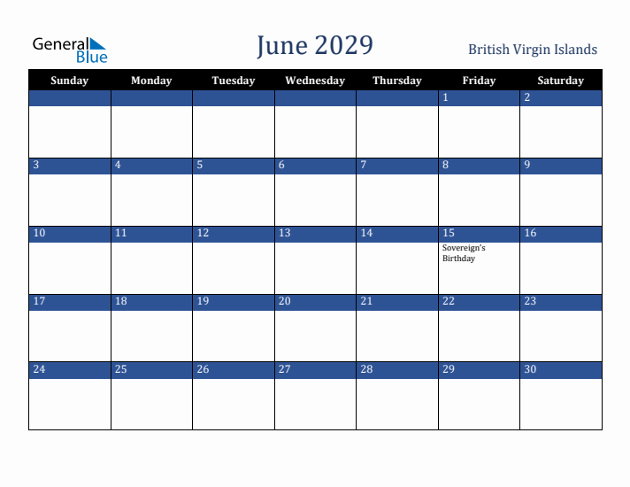 June 2029 British Virgin Islands Calendar (Sunday Start)