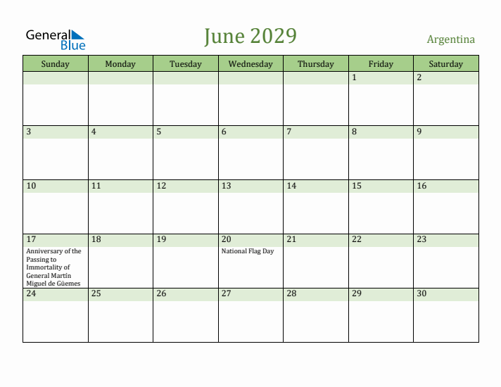 June 2029 Calendar with Argentina Holidays