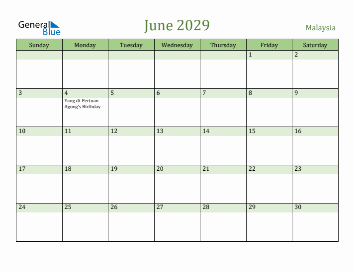 June 2029 Calendar with Malaysia Holidays