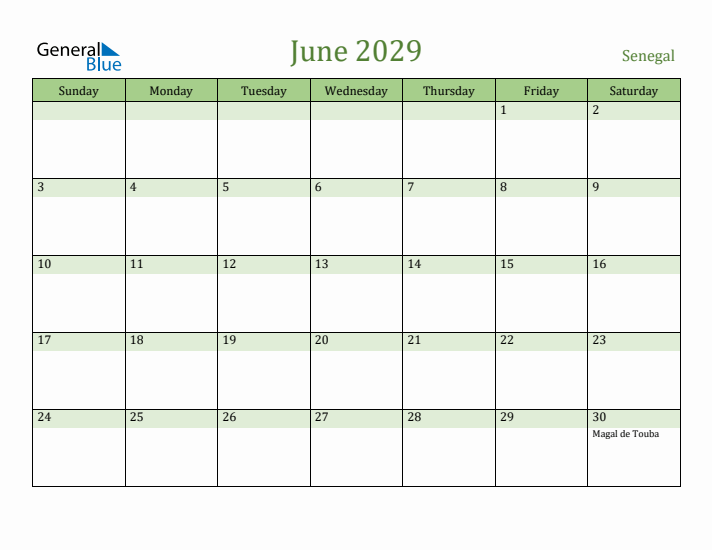 June 2029 Calendar with Senegal Holidays
