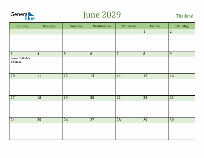 June 2029 Calendar with Thailand Holidays