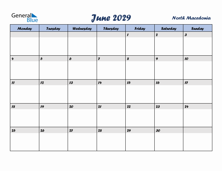 June 2029 Calendar with Holidays in North Macedonia