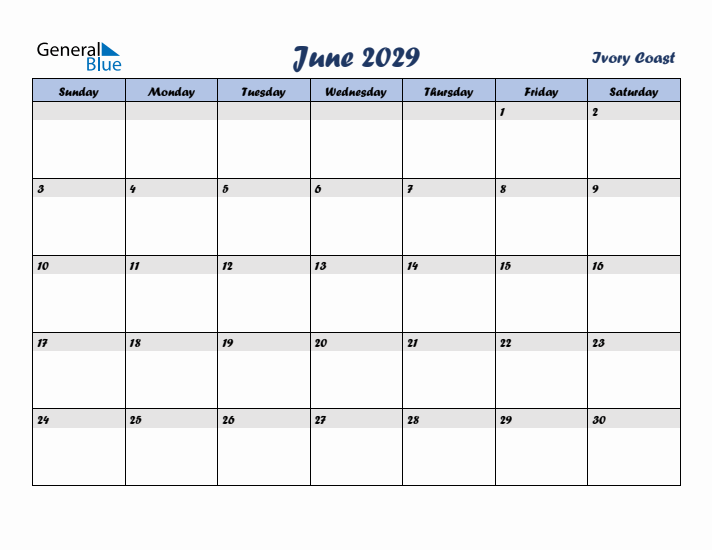 June 2029 Calendar with Holidays in Ivory Coast