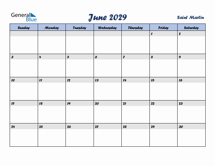 June 2029 Calendar with Holidays in Saint Martin