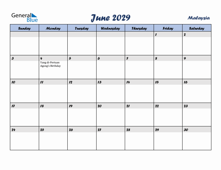 June 2029 Calendar with Holidays in Malaysia