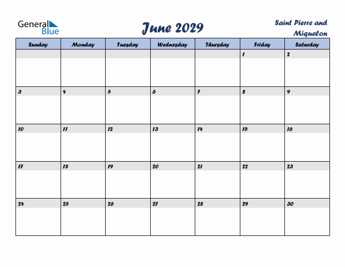 June 2029 Calendar with Holidays in Saint Pierre and Miquelon