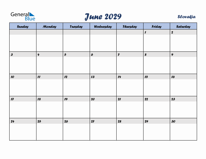 June 2029 Calendar with Holidays in Slovakia
