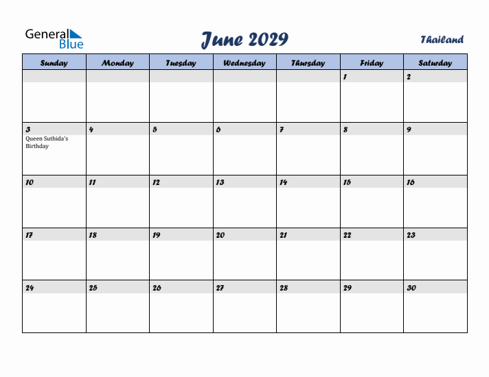 June 2029 Calendar with Holidays in Thailand