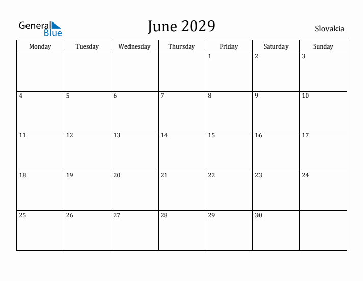 June 2029 Calendar Slovakia
