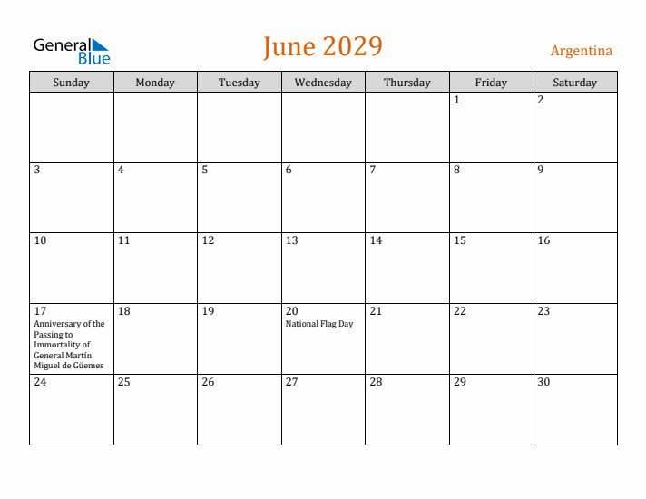 June 2029 Holiday Calendar with Sunday Start