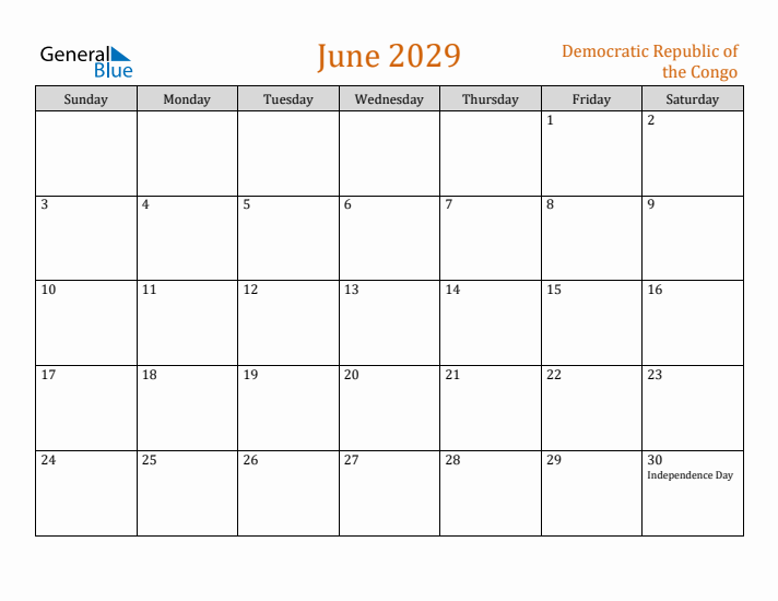 June 2029 Holiday Calendar with Sunday Start