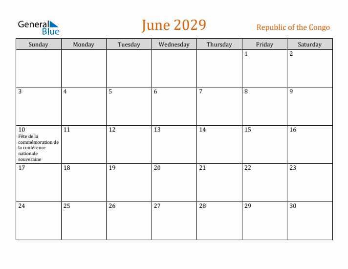 June 2029 Holiday Calendar with Sunday Start