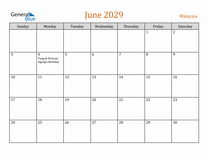 June 2029 Holiday Calendar with Sunday Start