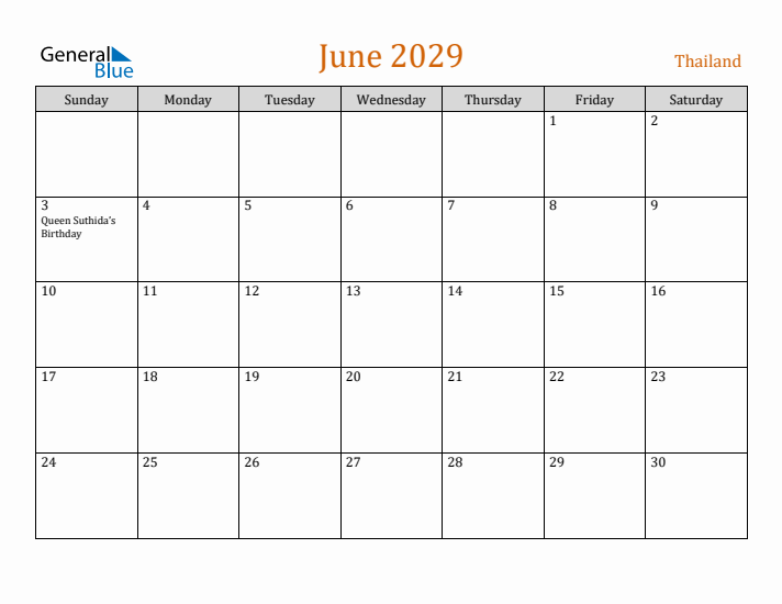 June 2029 Holiday Calendar with Sunday Start