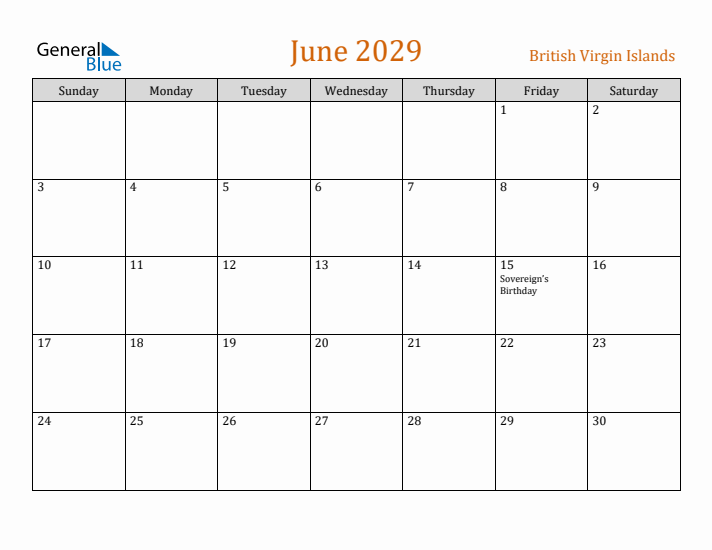 June 2029 Holiday Calendar with Sunday Start