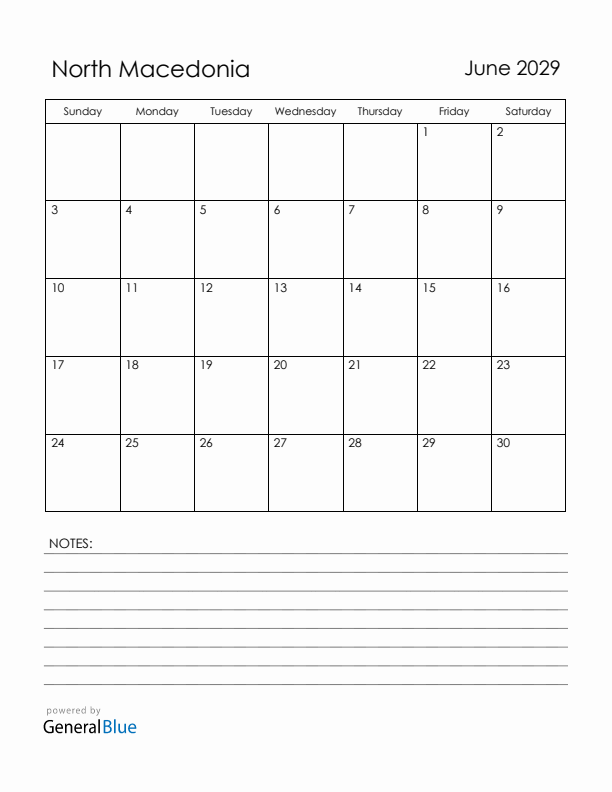 June 2029 North Macedonia Calendar with Holidays (Sunday Start)