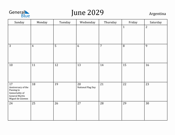 June 2029 Calendar Argentina