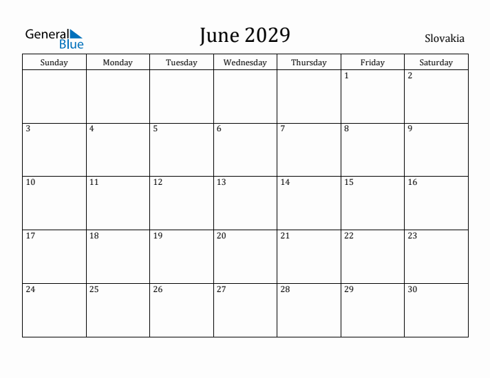 June 2029 Calendar Slovakia