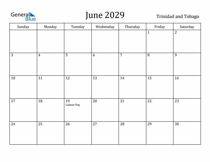 June 2029 Calendar Trinidad and Tobago