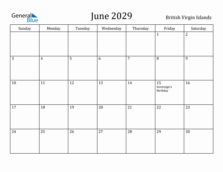 June 2029 Calendar British Virgin Islands