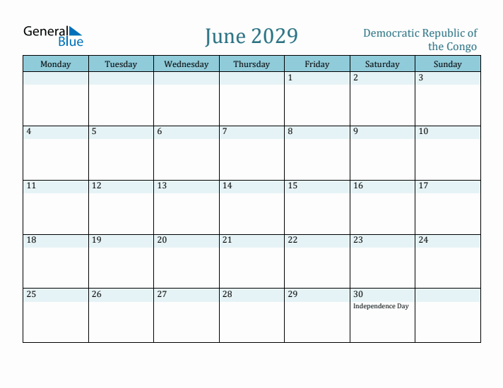 June 2029 Calendar with Holidays