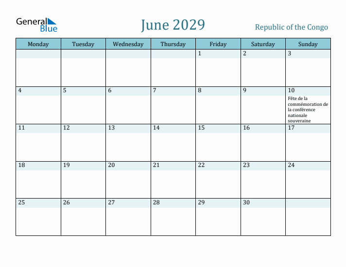 June 2029 Calendar with Holidays
