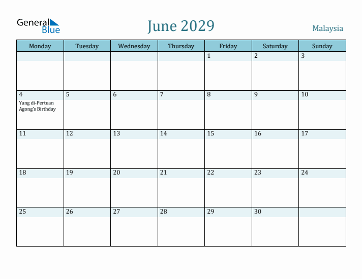 June 2029 Calendar with Holidays