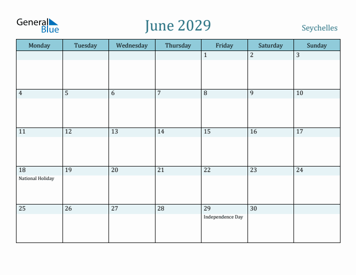 June 2029 Calendar with Holidays