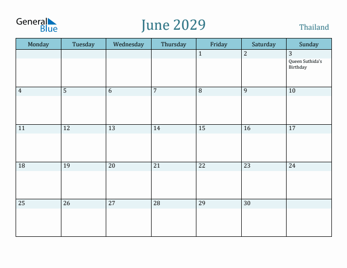 June 2029 Calendar with Holidays