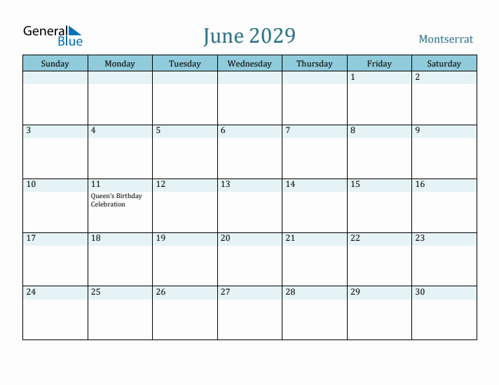 June 2029 Calendar with Holidays