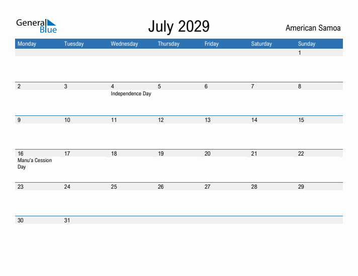 Fillable July 2029 Calendar