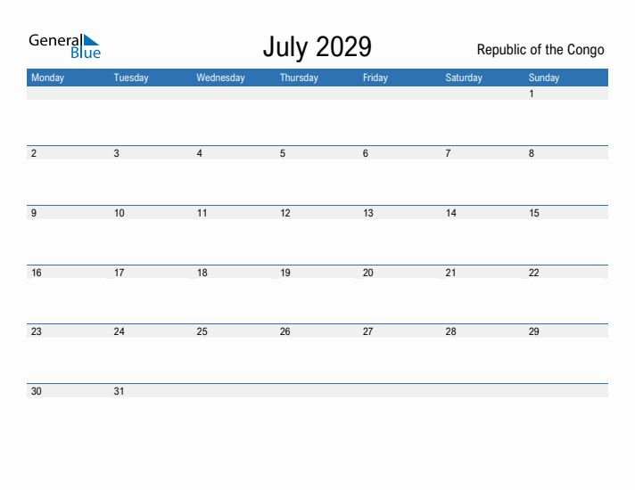 Fillable July 2029 Calendar