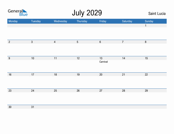 Fillable July 2029 Calendar