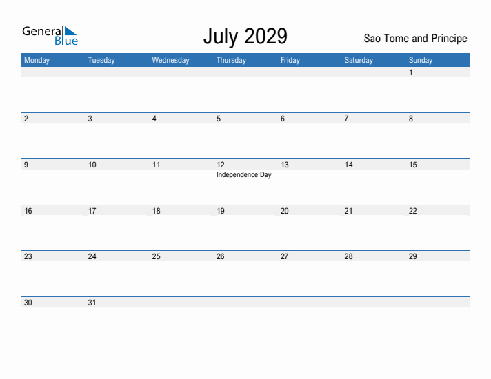 Fillable July 2029 Calendar