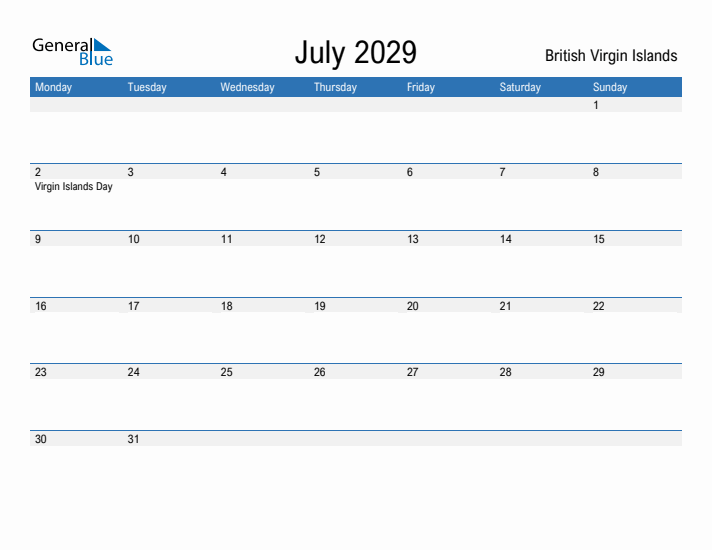 Fillable July 2029 Calendar