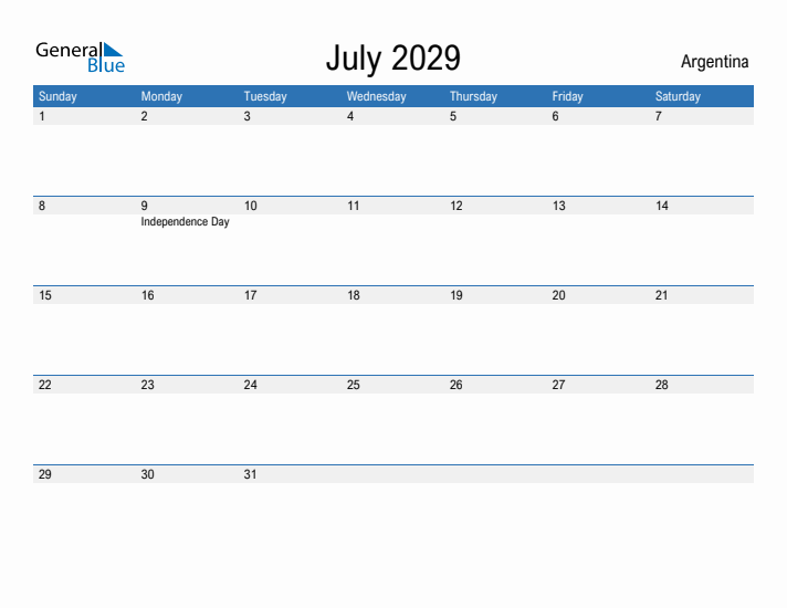 Fillable July 2029 Calendar