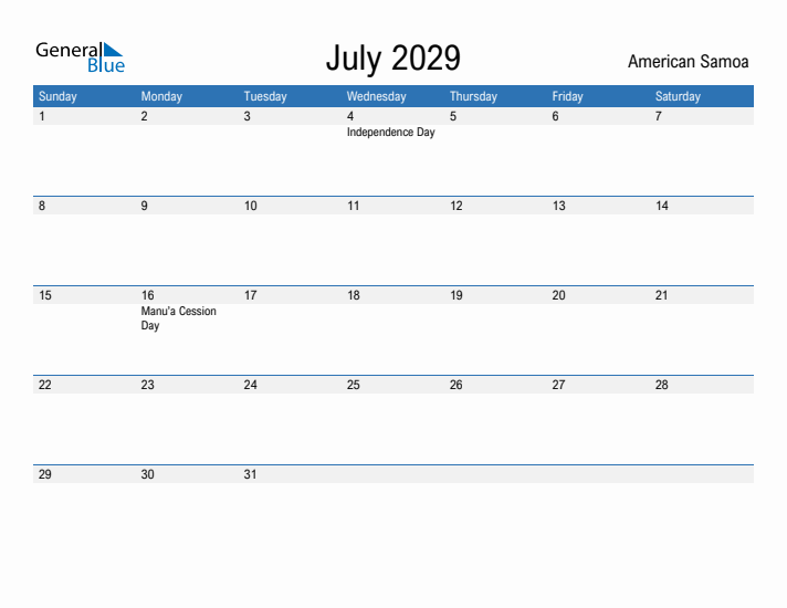 Fillable July 2029 Calendar