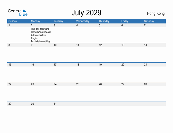 Fillable July 2029 Calendar
