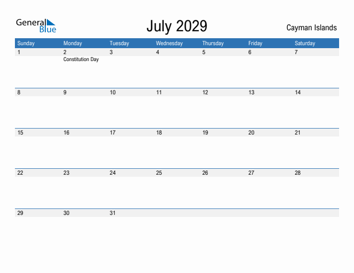 Fillable July 2029 Calendar