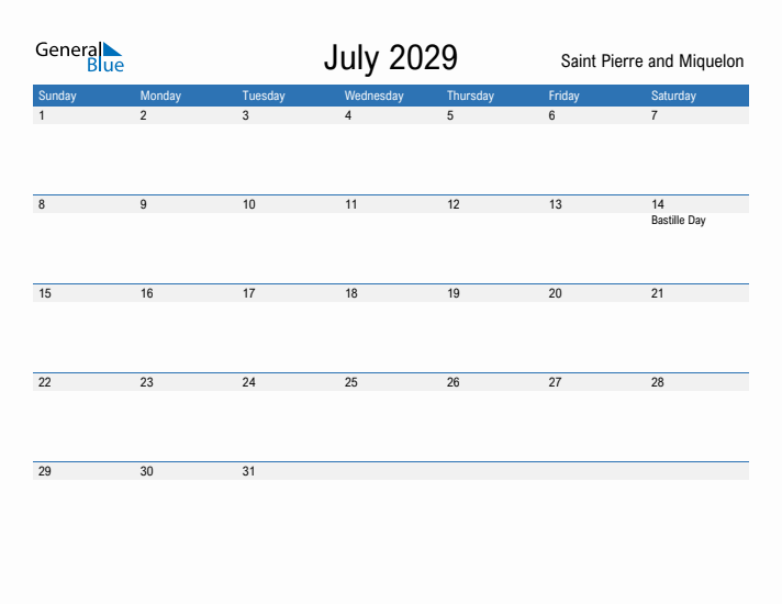 Fillable July 2029 Calendar