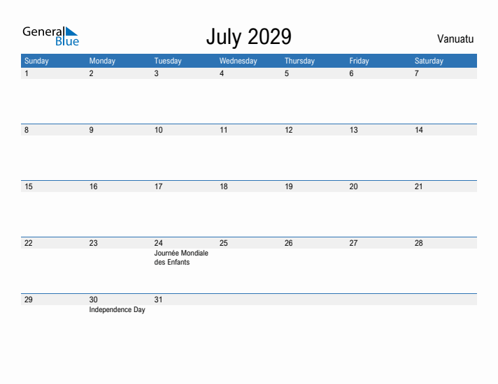 Fillable July 2029 Calendar