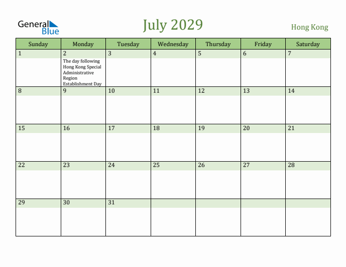 July 2029 Calendar with Hong Kong Holidays