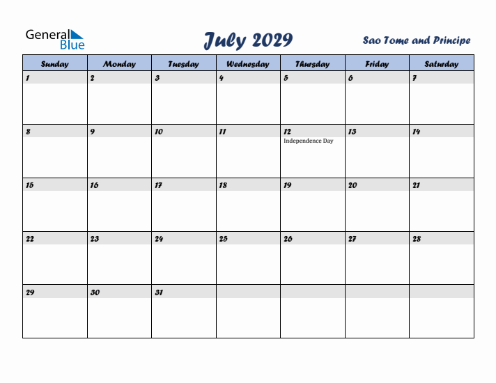 July 2029 Calendar with Holidays in Sao Tome and Principe