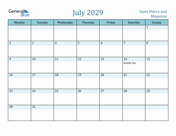 July 2029 Calendar with Holidays