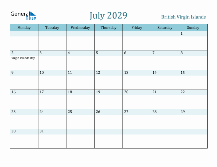 July 2029 Calendar with Holidays