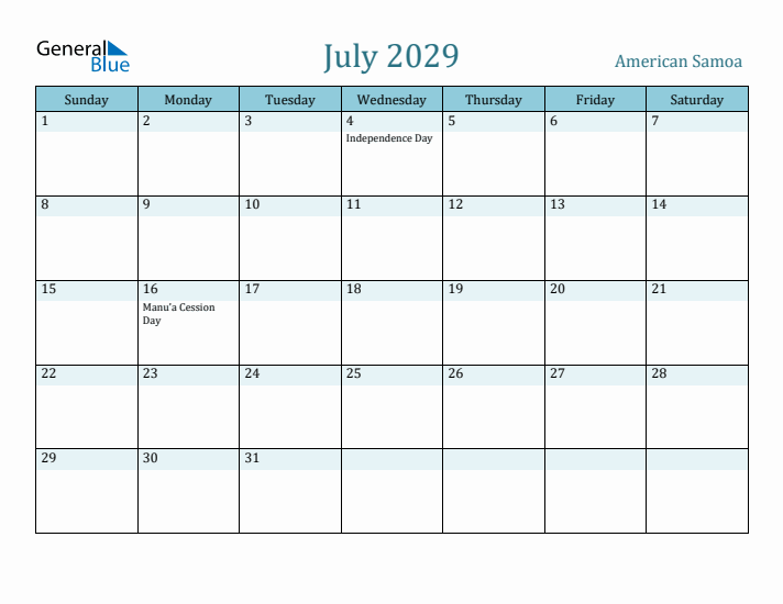 July 2029 Calendar with Holidays
