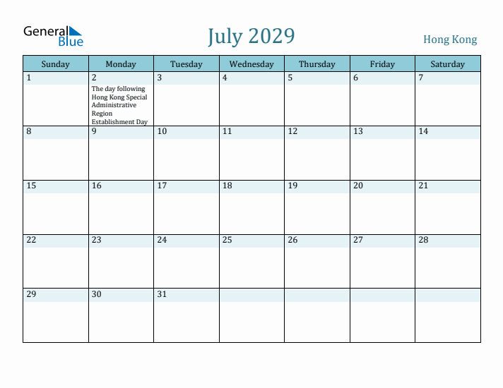 July 2029 Calendar with Holidays